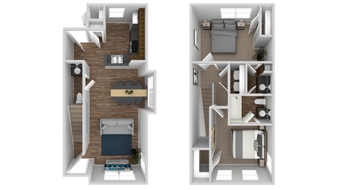 A diagram of a two-bedroom apartment with a living room, kitchen, and bathroom.